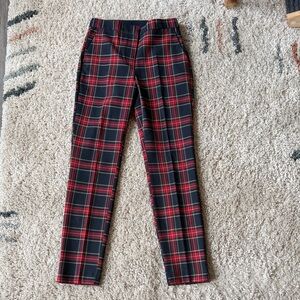 Zara Navy and Red Plaid Trousers